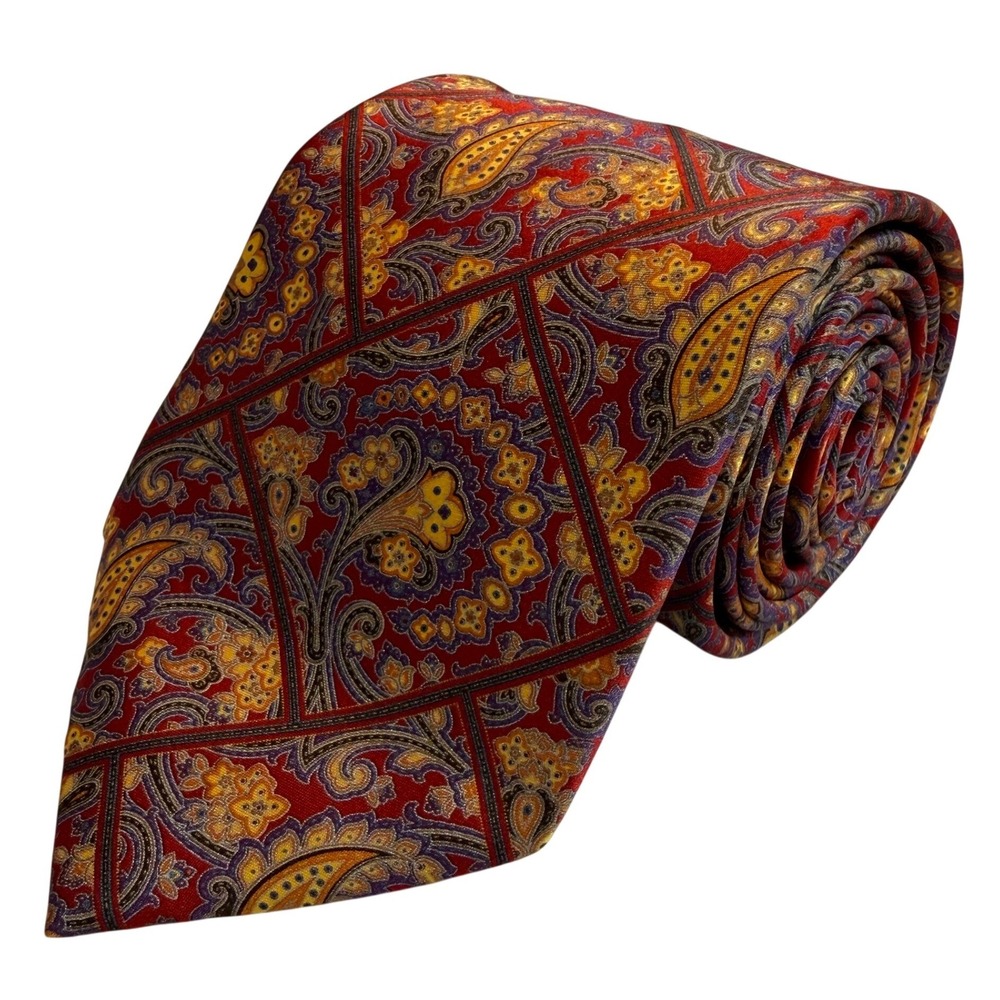 Stefano Ricci Tie Mens OS Paisley Geometric Red Gold Purple Silk Italy Luxury